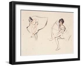 Two Ballerinas, Holding Their Ankles Wearing Ballet Skirts-Isobel Lilian Gloag-Framed Giclee Print