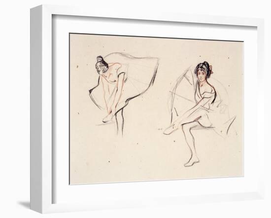 Two Ballerinas, Holding Their Ankles Wearing Ballet Skirts-Isobel Lilian Gloag-Framed Giclee Print