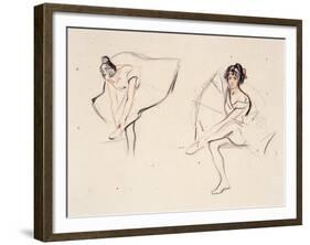 Two Ballerinas, Holding Their Ankles Wearing Ballet Skirts-Isobel Lilian Gloag-Framed Giclee Print