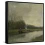 Two Barges Along the Shore of a Barge Canal-Anton Mauve-Framed Stretched Canvas