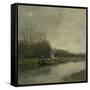 Two Barges Along the Shore of a Barge Canal-Anton Mauve-Framed Stretched Canvas