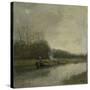 Two Barges Along the Shore of a Barge Canal-Anton Mauve-Stretched Canvas