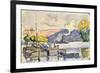 Two Barges, Boat, and Tugboat in Samois, C1900-Paul Signac-Framed Giclee Print