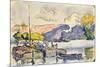 Two Barges, Boat, and Tugboat in Samois, C1900-Paul Signac-Mounted Giclee Print