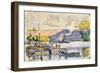 Two Barges, Boat, and Tugboat in Samois, C1900-Paul Signac-Framed Giclee Print