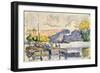 Two Barges, Boat, and Tugboat in Samois, C1900-Paul Signac-Framed Giclee Print