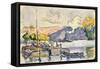 Two Barges, Boat, and Tugboat in Samois, C1900-Paul Signac-Framed Stretched Canvas