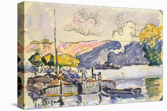 Two Barges, Boat, and Tugboat in Samois, C1900-Paul Signac-Stretched Canvas