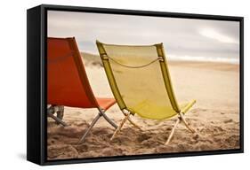 Two Beach Chairs with Spanish Coast in the Background in Plage Des Casernes, France-Axel Brunst-Framed Stretched Canvas