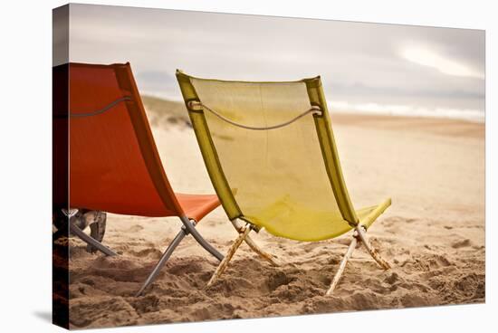 Two Beach Chairs with Spanish Coast in the Background in Plage Des Casernes, France-Axel Brunst-Stretched Canvas