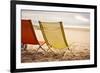 Two Beach Chairs with Spanish Coast in the Background in Plage Des Casernes, France-Axel Brunst-Framed Photographic Print