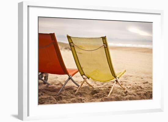 Two Beach Chairs with Spanish Coast in the Background in Plage Des Casernes, France-Axel Brunst-Framed Photographic Print