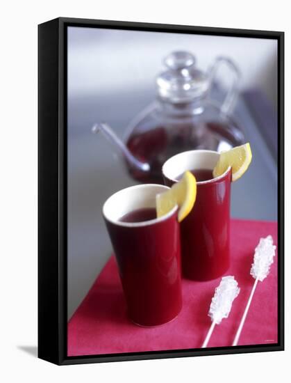 Two Beakers of Fruit Tea with Lemon Wedges, Sugar Sticks-Anita Oberhauser-Framed Stretched Canvas