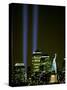 Two Beams of Light Light up the Sky Above Manhattan from Near the Site of the World Trade Center-null-Stretched Canvas