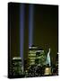 Two Beams of Light Light up the Sky Above Manhattan from Near the Site of the World Trade Center-null-Stretched Canvas
