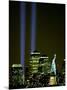 Two Beams of Light Light up the Sky Above Manhattan from Near the Site of the World Trade Center-null-Mounted Photographic Print