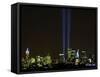 Two Beams of Light Light up the Sky Above Manhattan-null-Framed Stretched Canvas