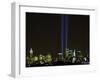 Two Beams of Light Light up the Sky Above Manhattan-null-Framed Photographic Print