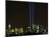 Two Beams of Light Light up the Sky Above Manhattan-null-Mounted Photographic Print