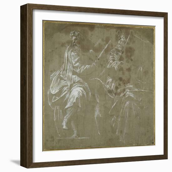 Two Bearded Prophets Seated, Holding Open Books-Polidoro da Caravaggio-Framed Giclee Print