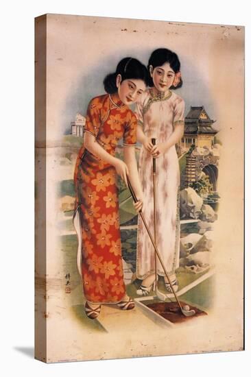 Two Beauties Playing Golf-null-Stretched Canvas