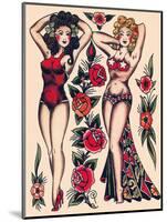 Two Beautiful Women, Authentic Vintage Tatooo Flash by Norman Collins, aka, Sailor Jerry-Piddix-Mounted Art Print