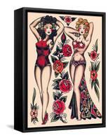 Two Beautiful Women, Authentic Vintage Tatooo Flash by Norman Collins, aka, Sailor Jerry-Piddix-Framed Stretched Canvas
