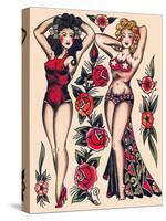 Two Beautiful Women, Authentic Vintage Tatooo Flash by Norman Collins, aka, Sailor Jerry-Piddix-Stretched Canvas