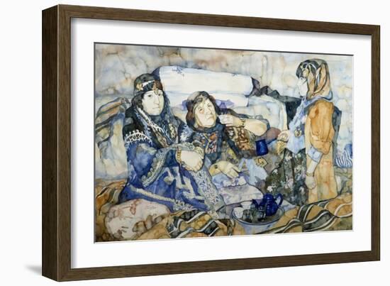 Two Bedouins Drinking Tea, Watercolor by Soubhi Abdul Naef from Countryside around Euphrates-null-Framed Giclee Print