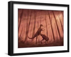 Two Bicentenaria Argentina Dinosaurs Fighting in the Woods-null-Framed Art Print