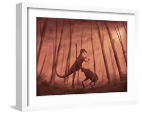 Two Bicentenaria Argentina Dinosaurs Fighting in the Woods-null-Framed Art Print