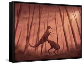 Two Bicentenaria Argentina Dinosaurs Fighting in the Woods-null-Framed Stretched Canvas