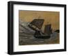 Two Black Boats Sailing up Dark Grey Waves (Oil on Card)-Alfred Wallis-Framed Giclee Print