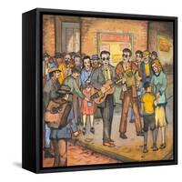 Two Blind Male Singers with Guitar and Accordian Surrounded by an Appreciative Crowd-Ronald Ginther-Framed Stretched Canvas