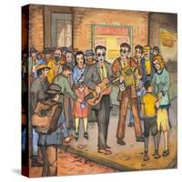 Two Blind Male Singers with Guitar and Accordian Surrounded by an Appreciative Crowd-Ronald Ginther-Stretched Canvas