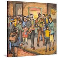 Two Blind Male Singers with Guitar and Accordian Surrounded by an Appreciative Crowd-Ronald Ginther-Stretched Canvas