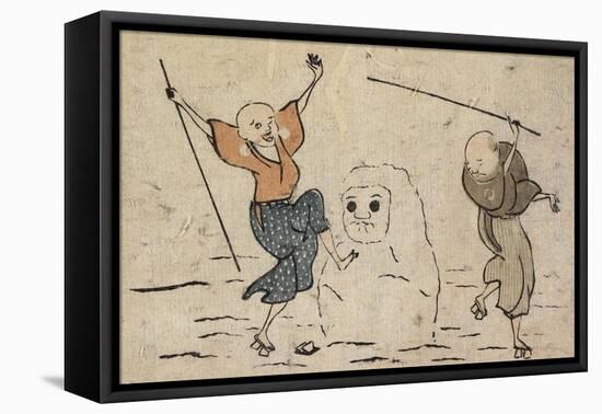 Two Blind Men and Snowman-Katsushika Hokusai-Framed Stretched Canvas