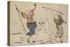 Two Blind Men and Snowman-Katsushika Hokusai-Stretched Canvas