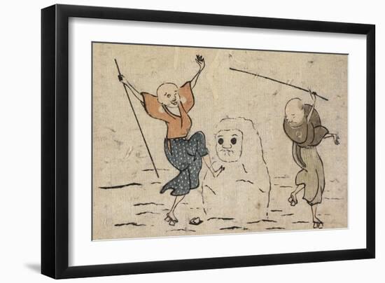 Two Blind Men and Snowman-Katsushika Hokusai-Framed Giclee Print