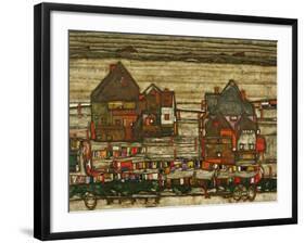 Two Blocks of Houses with Cloth Lines or the Suburbs (II), 1914-Egon Schiele-Framed Giclee Print