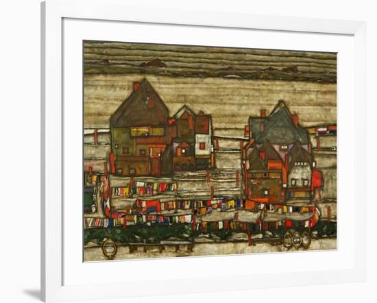 Two Blocks of Houses with Cloth Lines or the Suburbs (II), 1914-Egon Schiele-Framed Giclee Print