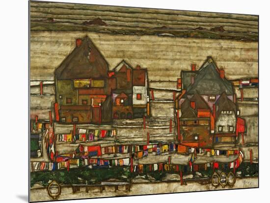 Two Blocks of Houses with Cloth Lines or the Suburbs (II), 1914-Egon Schiele-Mounted Giclee Print