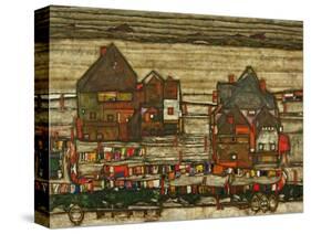 Two Blocks of Houses with Cloth Lines or the Suburbs (II), 1914-Egon Schiele-Stretched Canvas