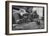 Two Blond Boys are Absorbed by Their Model Train Set-null-Framed Art Print