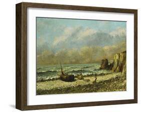 Two Boats on the Beach-Gustave Courbet-Framed Giclee Print