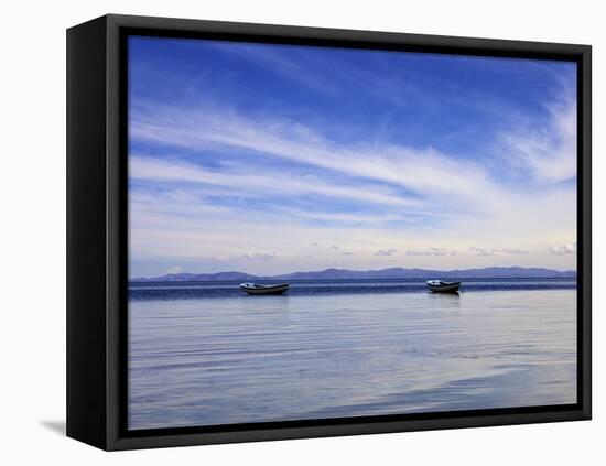 Two Boats on the Lake, Kollabaya, Challapampa, Isla del Sol, Lake Titicaca, Bolivia, South America-Simon Montgomery-Framed Stretched Canvas