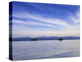 Two Boats on the Lake, Kollabaya, Challapampa, Isla del Sol, Lake Titicaca, Bolivia, South America-Simon Montgomery-Stretched Canvas