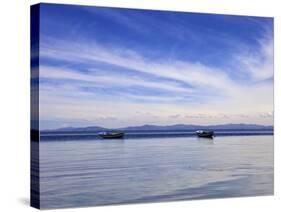 Two Boats on the Lake, Kollabaya, Challapampa, Isla del Sol, Lake Titicaca, Bolivia, South America-Simon Montgomery-Stretched Canvas