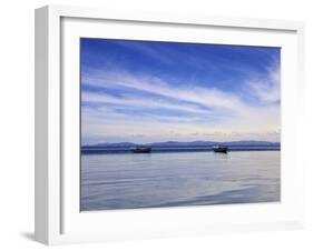 Two Boats on the Lake, Kollabaya, Challapampa, Isla del Sol, Lake Titicaca, Bolivia, South America-Simon Montgomery-Framed Photographic Print