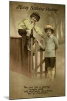 Two Boys at a Garden Gate on a Birthday Postcard-null-Mounted Art Print